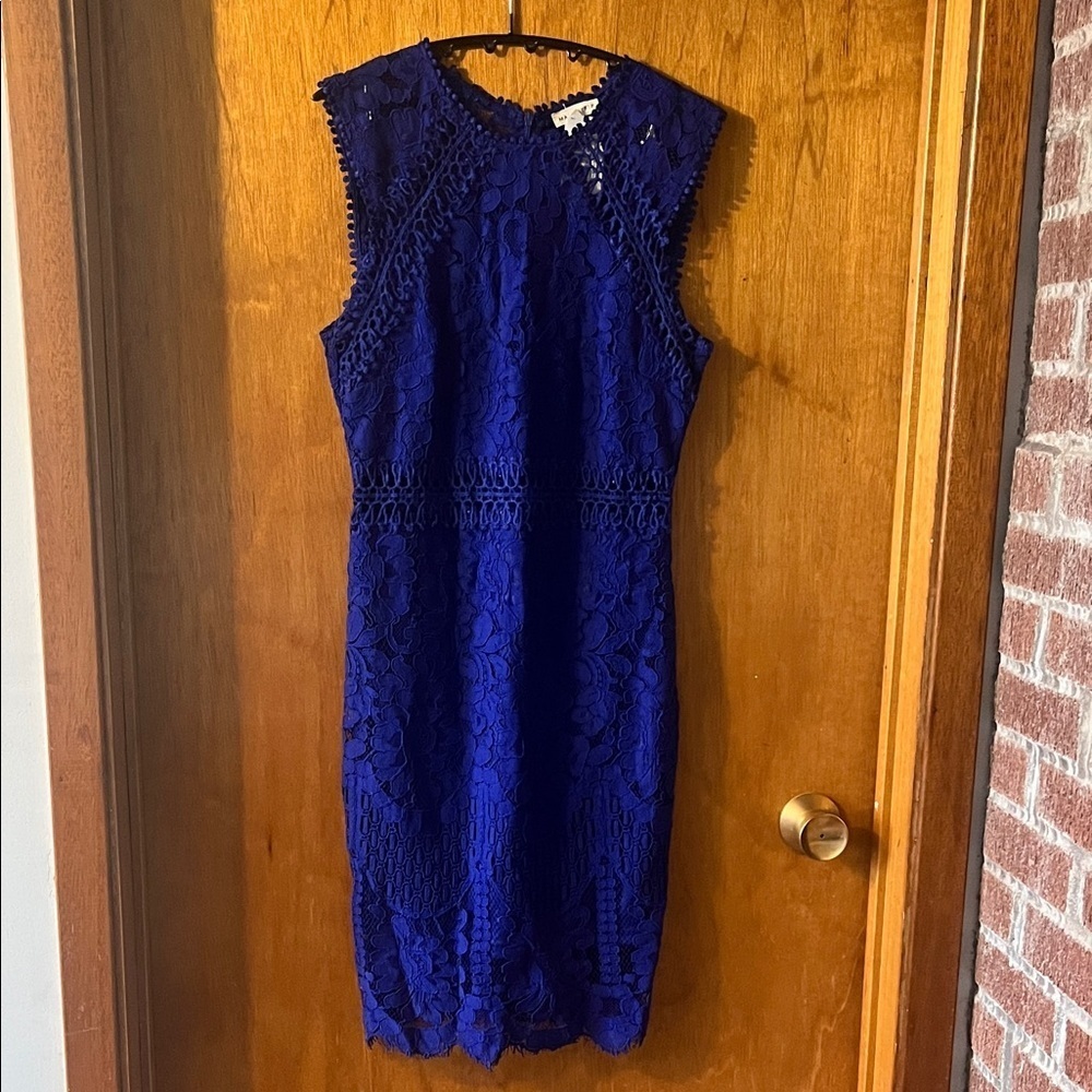 Main Strip Royal Blue Lace Midi Dress Medium